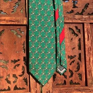NWT Bally Green Silk Tie with Red Stripe Detail